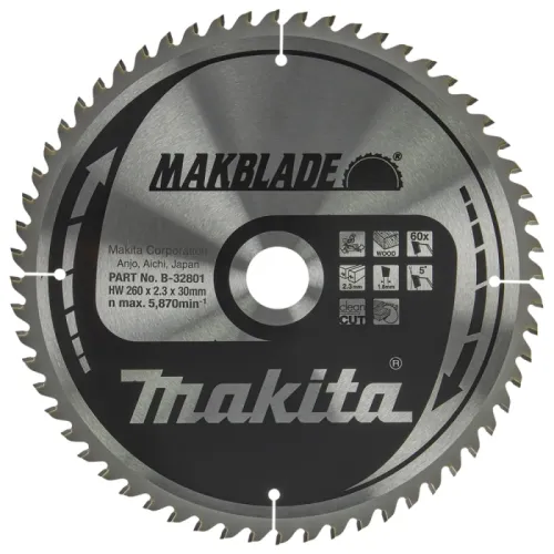 Диск пиляльний по деревині MAKBlade 260x30 60T