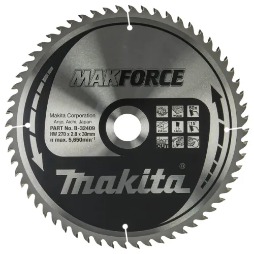 Диск пиляльний по деревині MAKForce 270x30 мм 60Т