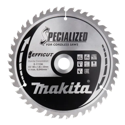 Диск пиляльний по деревині для акум. пил  Efficut 190mmx20mmx45T