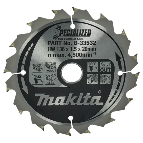 Диск пиляльний по деревині для акум. пил SPECIALIZED 136x20 мм 16T