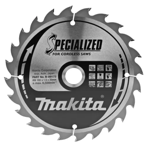 Диск пиляльний по деревині для акум. пил SPECIALIZED 165x20 мм 24T