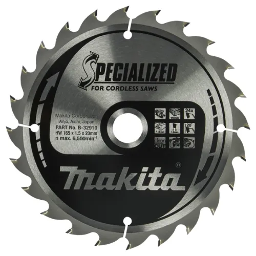 Диск пиляльний по деревині для акум. пил Specialized 165x20 мм 24T