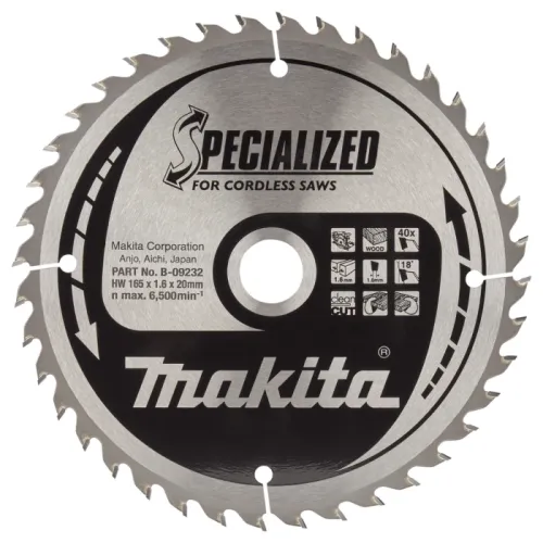 Диск пиляльний по деревині для акум. пил SPECIALIZED 165x20 мм 40T