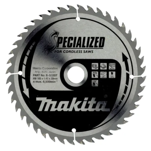 Диск пиляльний по деревині для акум. пил SPECIALIZED 165x20 мм 44T