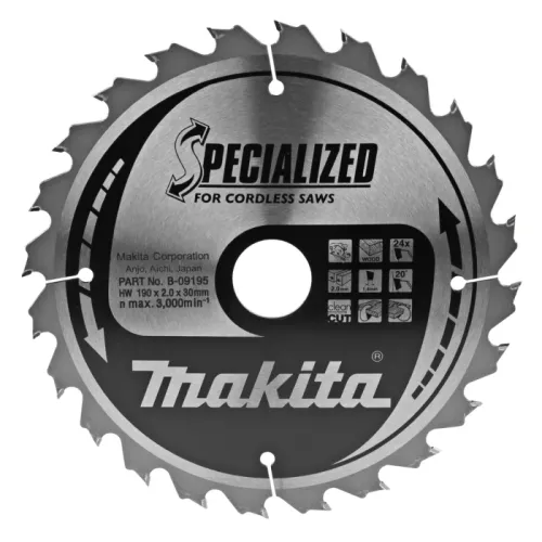 Диск пиляльний по деревині для акум. пил SPECIALIZED 190x30 мм 24T