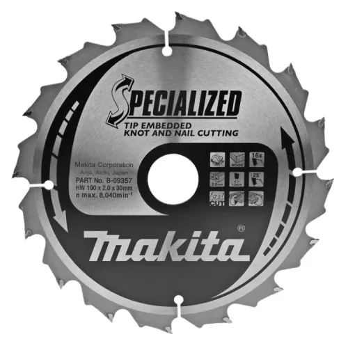 Диск пиляльний по деревині з цвяхами SPECIALIZED 190x30 мм 16T