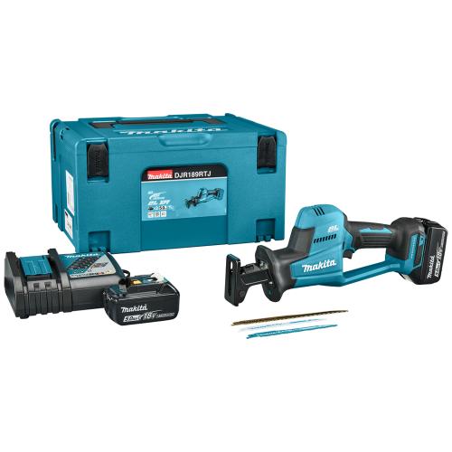 Акумуляторна шабельна пила Makita DJR189RTJ ножівка LXT, 18В, 5Аг х 2шт, DC18RC, Makpac, 22мм
