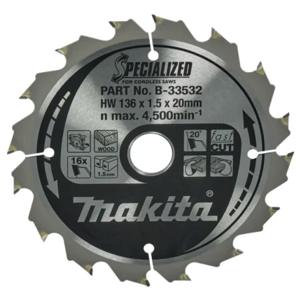 Диск пиляльний по деревині для акум. пил SPECIALIZED 136x20 мм 16T
